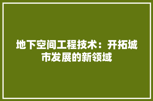 地下空间工程技术：开拓城市发展的新领域
