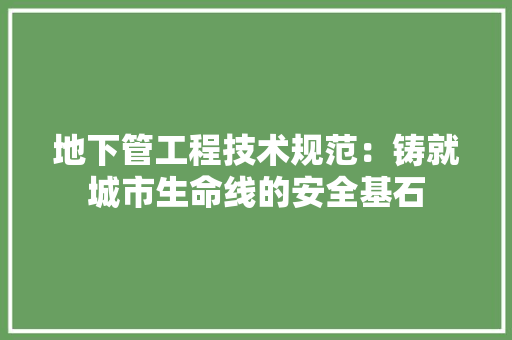 地下管工程技术规范：铸就城市生命线的安全基石 现代风格装饰