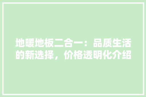 地暖地板二合一：品质生活的新选择，价格透明化介绍 现代风格装饰