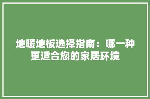 地暖地板选择指南：哪一种更适合您的家居环境 现代风格装饰