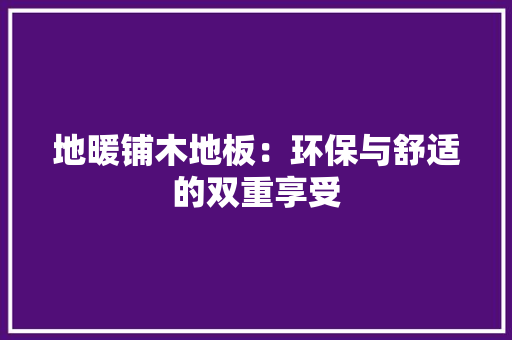 地暖铺木地板：环保与舒适的双重享受 现代风格装饰