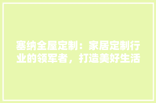 塞纳全屋定制：家居定制行业的领军者，打造美好生活空间 现代风格装饰