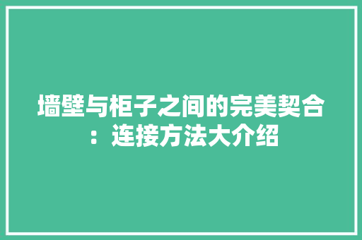 墙壁与柜子之间的完美契合：连接方法大介绍