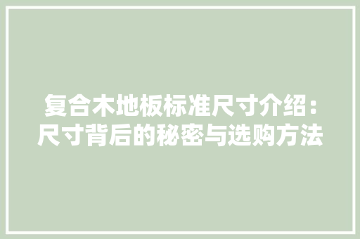 复合木地板标准尺寸介绍：尺寸背后的秘密与选购方法 现代风格装饰