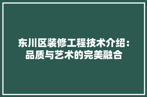 东川区装修工程技术介绍：品质与艺术的完美融合 家居装修