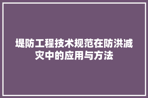 堤防工程技术规范在防洪减灾中的应用与方法 现代风格装饰