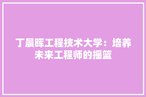 丁晨晖工程技术大学：培养未来工程师的摇篮