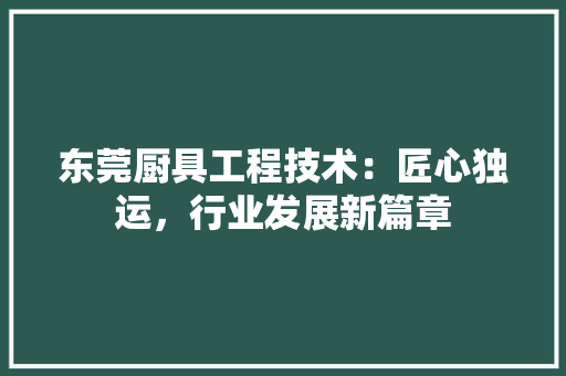 东莞厨具工程技术：匠心独运，行业发展新篇章 家居装修