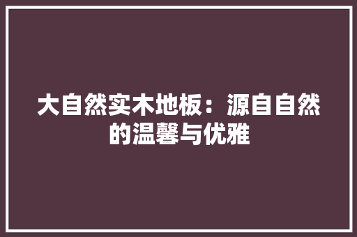 大自然实木地板：源自自然的温馨与优雅 现代风格装饰