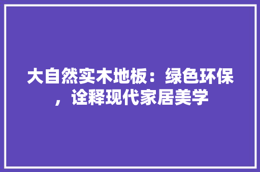大自然实木地板：绿色环保，诠释现代家居美学 现代风格装饰