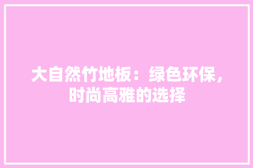 大自然竹地板：绿色环保，时尚高雅的选择 现代风格装饰