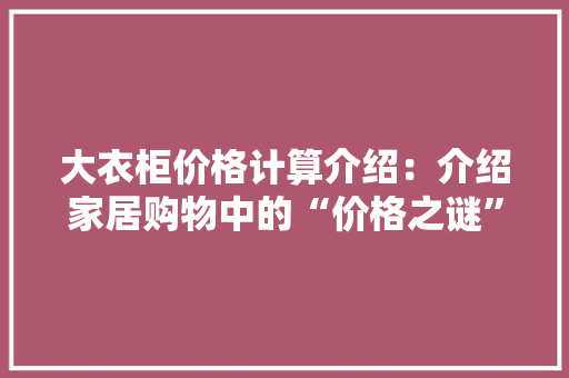 大衣柜价格计算介绍：介绍家居购物中的“价格之谜” 现代风格装饰