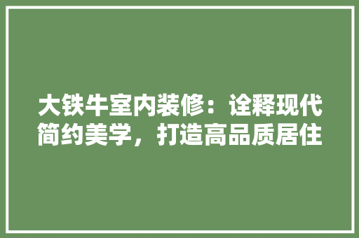 大铁牛室内装修：诠释现代简约美学，打造高品质居住空间