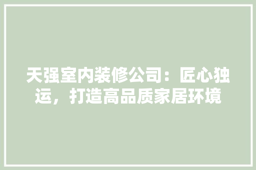 天强室内装修公司：匠心独运，打造高品质家居环境 现代风格装饰