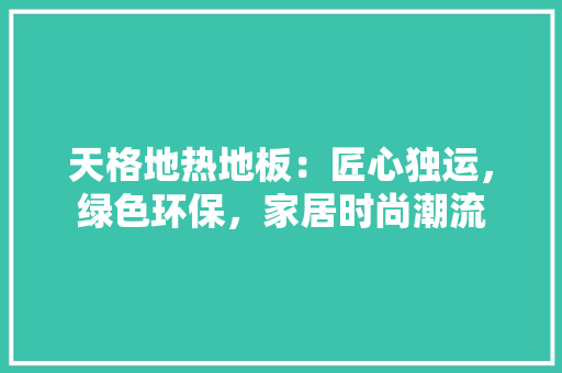 天格地热地板：匠心独运，绿色环保，家居时尚潮流 现代风格装饰
