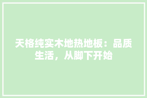 天格纯实木地热地板：品质生活，从脚下开始 现代风格装饰