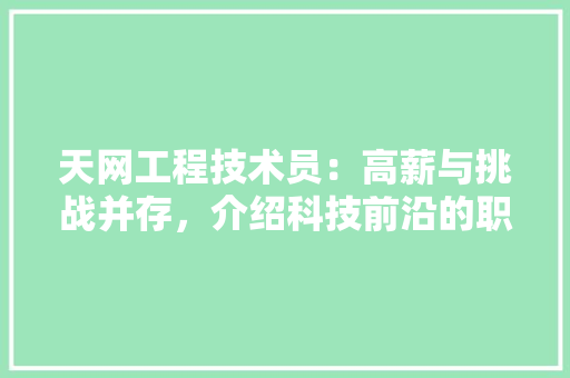 天网工程技术员：高薪与挑战并存，介绍科技前沿的职业魅力