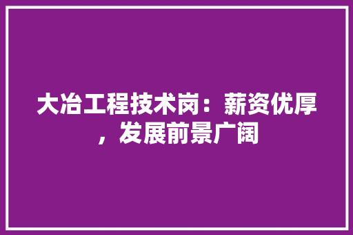 大冶工程技术岗：薪资优厚，发展前景广阔