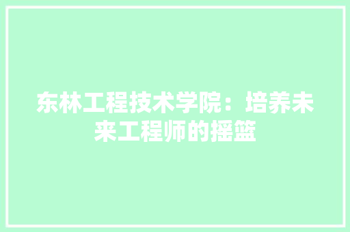 东林工程技术学院：培养未来工程师的摇篮 家居装修