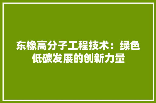 东橡高分子工程技术：绿色低碳发展的创新力量 家居装修