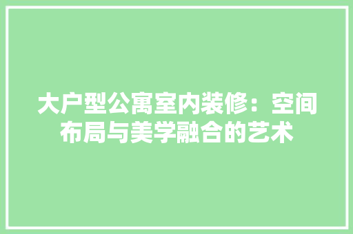 大户型公寓室内装修：空间布局与美学融合的艺术 现代风格装饰