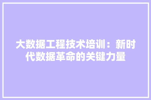 大数据工程技术培训：新时代数据革命的关键力量