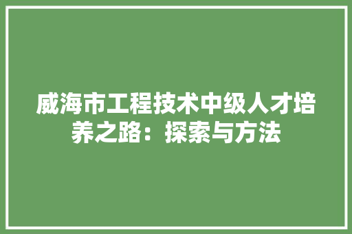 威海市工程技术中级人才培养之路：探索与方法