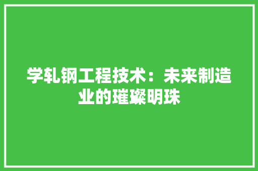 学轧钢工程技术：未来制造业的璀璨明珠