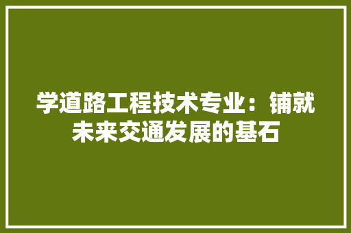 学道路工程技术专业：铺就未来交通发展的基石