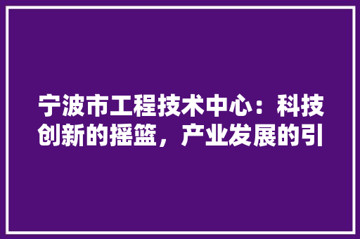 宁波市工程技术中心：科技创新的摇篮，产业发展的引擎