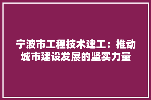 宁波市工程技术建工：推动城市建设发展的坚实力量
