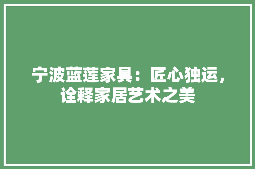 宁波蓝莲家具：匠心独运，诠释家居艺术之美 现代风格装饰