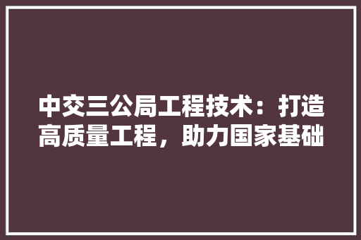 中交三公局工程技术：打造高质量工程，助力国家基础设施建设 家居装修