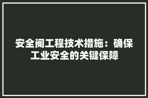 安全阀工程技术措施：确保工业安全的关键保障 现代风格装饰