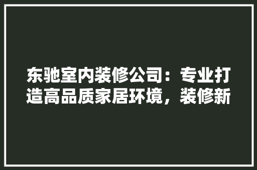 东驰室内装修公司：专业打造高品质家居环境，装修新潮流 家居装修