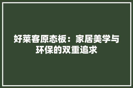 好莱客原态板：家居美学与环保的双重追求 现代风格装饰