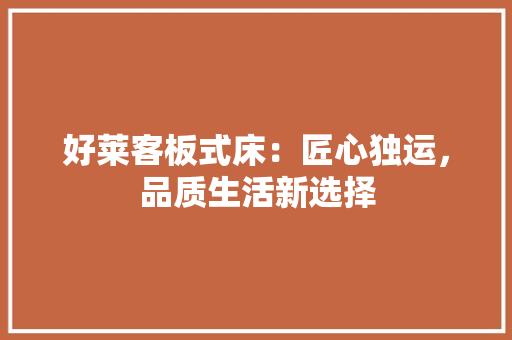 好莱客板式床：匠心独运，品质生活新选择 现代风格装饰