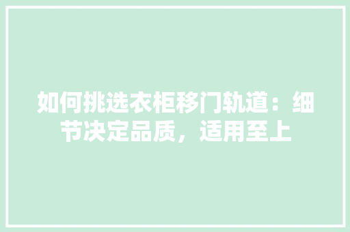 如何挑选衣柜移门轨道：细节决定品质，适用至上 现代风格装饰