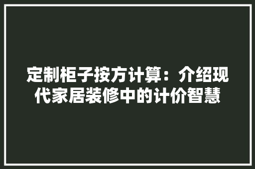 定制柜子按方计算：介绍现代家居装修中的计价智慧 现代风格装饰
