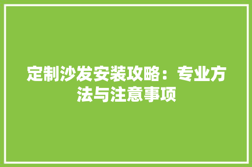 定制沙发安装攻略：专业方法与注意事项 现代风格装饰