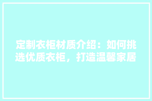 定制衣柜材质介绍：如何挑选优质衣柜，打造温馨家居 现代风格装饰