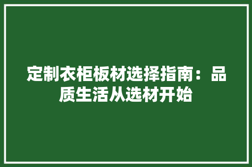 定制衣柜板材选择指南：品质生活从选材开始 现代风格装饰
