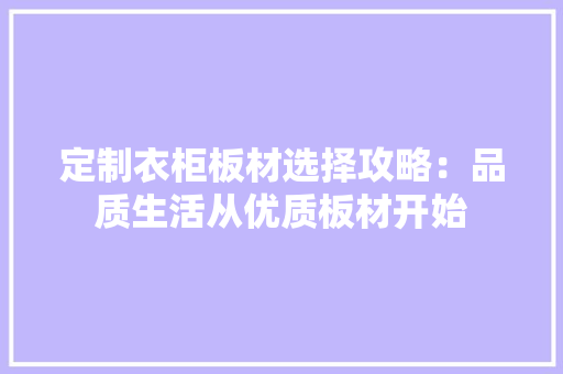 定制衣柜板材选择攻略：品质生活从优质板材开始 现代风格装饰