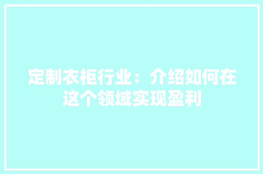 定制衣柜行业：介绍如何在这个领域实现盈利 现代风格装饰