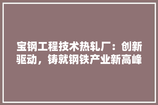 宝钢工程技术热轧厂：创新驱动，铸就钢铁产业新高峰