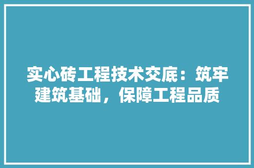 实心砖工程技术交底：筑牢建筑基础，保障工程品质 现代风格装饰
