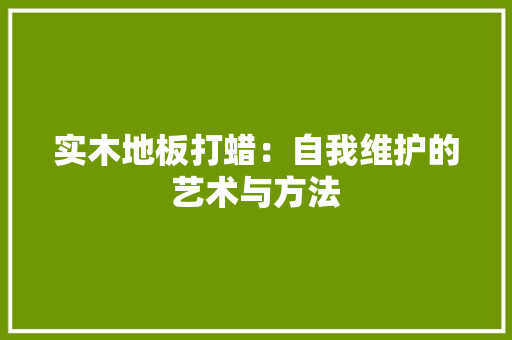 实木地板打蜡：自我维护的艺术与方法 现代风格装饰
