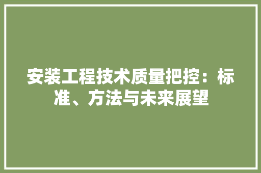 安装工程技术质量把控：标准、方法与未来展望 现代风格装饰
