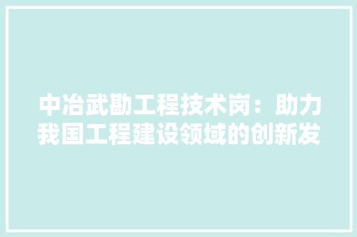 中冶武勘工程技术岗：助力我国工程建设领域的创新发展