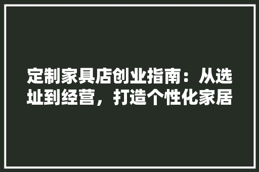 定制家具店创业指南：从选址到经营，打造个性化家居空间 现代风格装饰